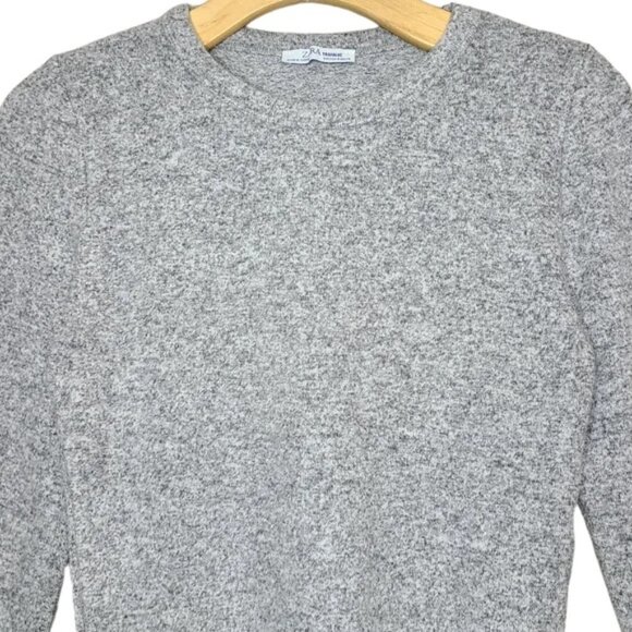 New ZARA Boxy Fitted Crop Sweater Small Heather Gray Long Sleeve Crew Neck - Picture 4 of 6